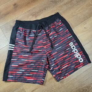 Adidas Swim Trunks Mens XL Red Black Stripe Board Shorts Beach Athletic Mesh